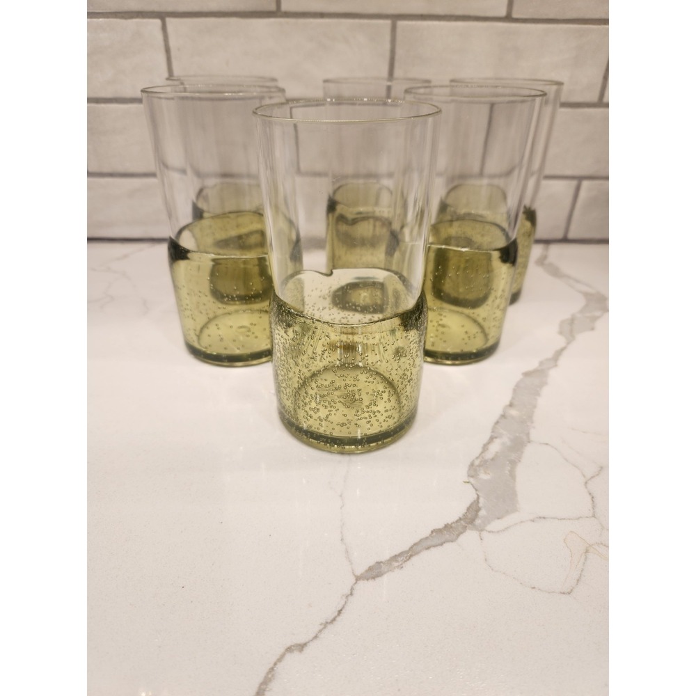 Pottery Barn Outdoor Picnic Acrylic Drinking Glasses Set of 6 Clear Green Bubble